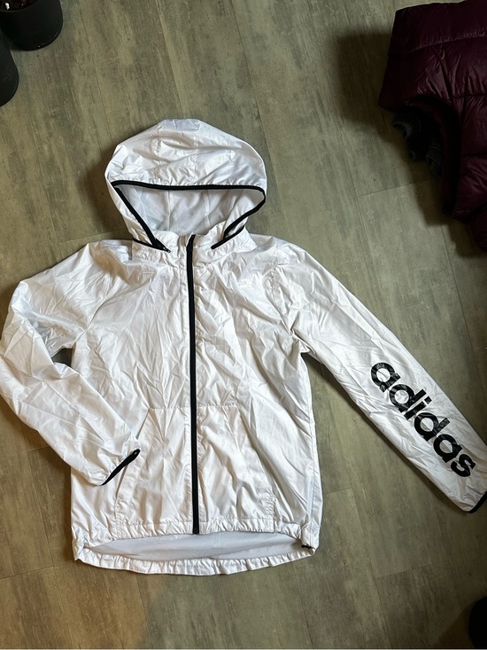 adidas Jackets & Blazers - adidas White Hooded Windbreaker with Black Accents